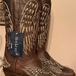 Brown Leather w/ Gold Accents Rock’em Women’s Boots Size 7 1/2